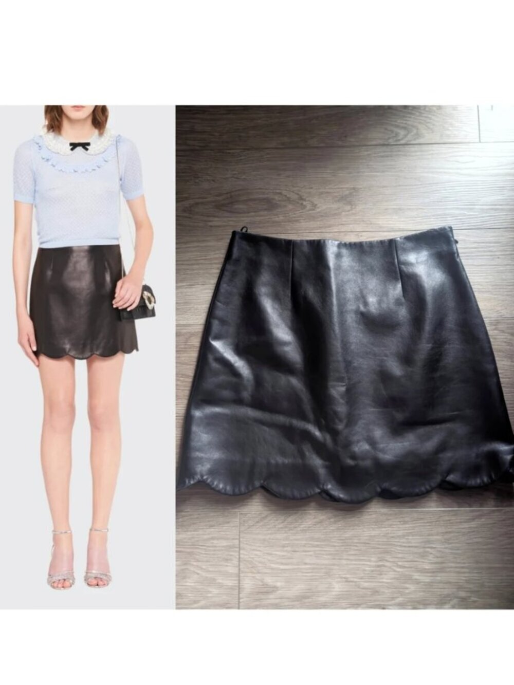 Miu Miu | Black Nappa Leather Scallop Mini Skirt IT40 US4 (MPD632)